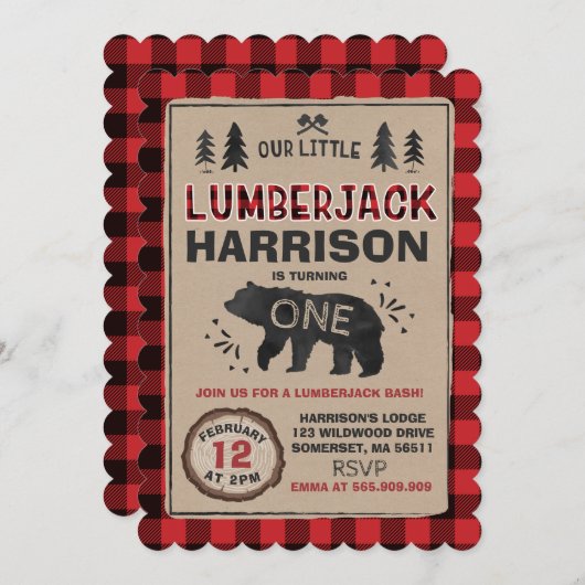 Lumberjack Birthday Invitation Lumberjack Party Kaart (Voorkant / Achterkant)
