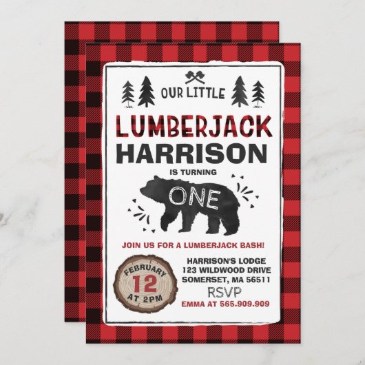 Lumberjack Birthday Invitation Lumberjack Party Kaart (Voorkant / Achterkant)