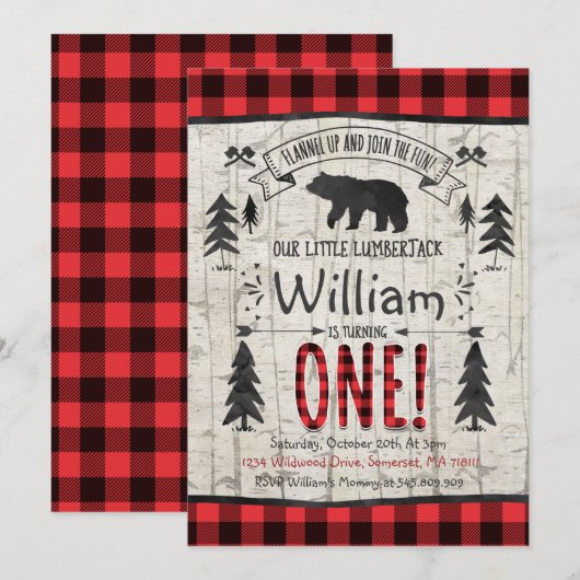 Lumberjack Birthday Invitation Lumberjack Party Kaart (Voorkant / Achterkant)