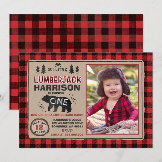 Lumberjack Birthday Invitation Lumberjack Party Kaart (Voorkant / Achterkant)