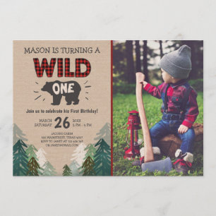 Lumberjack Birthday Invitation Wild One Forest Kaart