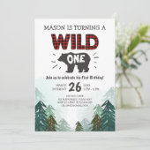 Lumberjack Birthday Invitation Wild One Forest Kaart (Staand voorkant)