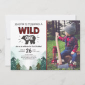 Lumberjack Birthday Invitation Wild One Forest Kaart (Voorkant)