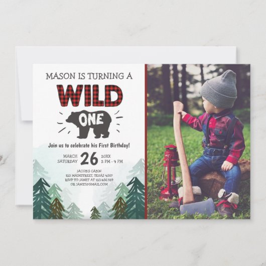 Lumberjack Birthday Invitation Wild One Forest Kaart (Voorkant)