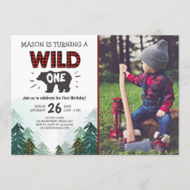 Lumberjack Birthday Invitation Wild One Forest Kaart