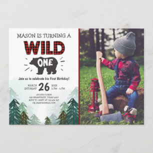 Lumberjack Birthday Invitation Wild One Forest Kaart