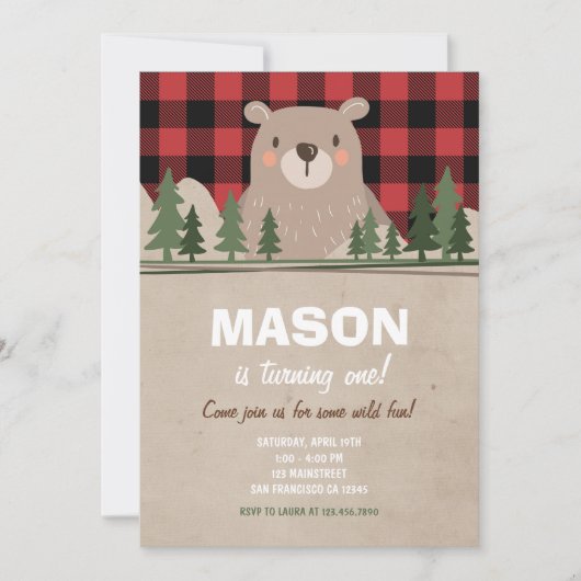 Lumberjack Birthday Invitation Woodland Birthday Kaart (Voorkant)