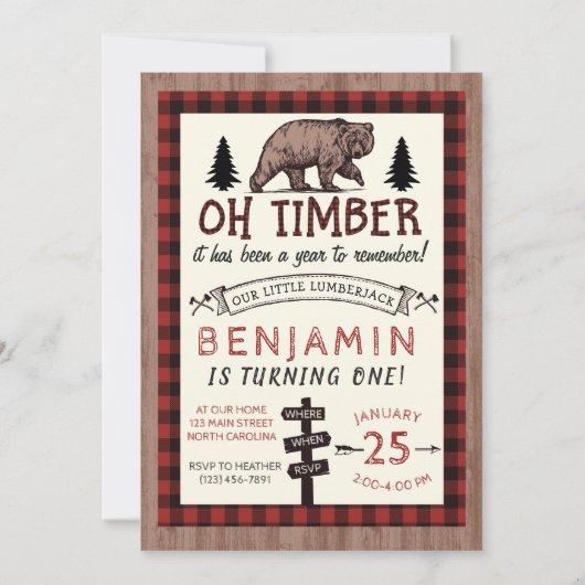 Lumberjack Birthday Invitation Woodland Birthday Kaart (Voorkant)