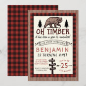 Lumberjack Birthday Invitation Woodland Birthday Kaart (Voorkant / Achterkant)