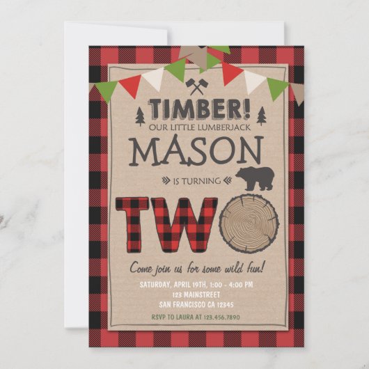 Lumberjack Birthday Invitation Woodland Birthday Kaart (Voorkant)