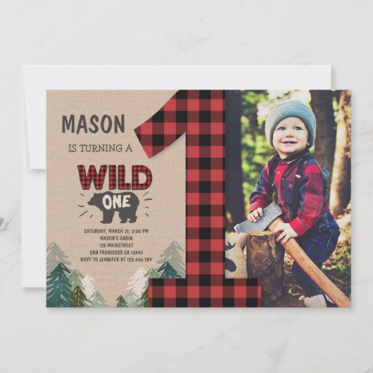 Lumberjack Birthday Invitation Woodland Birthday Kaart (Voorkant)