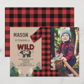 Lumberjack Birthday Invitation Woodland Birthday Kaart (Voorkant / Achterkant)