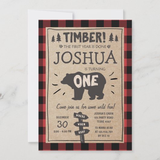 Lumberjack Birthday Invitation Woodland Birthday Kaart (Voorkant)