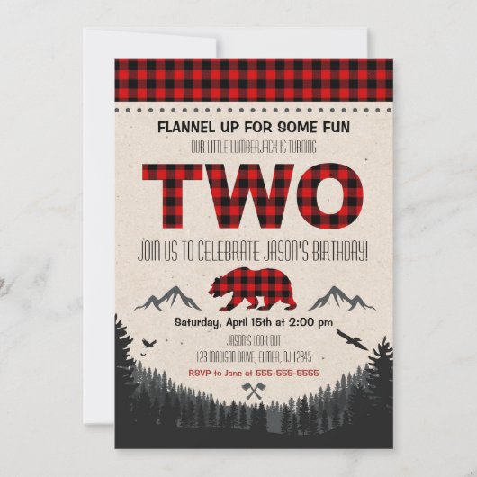 Lumberjack Birthday Invitation Woodland Birthday Kaart (Voorkant)