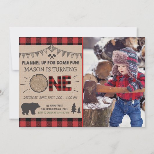 Lumberjack Birthday Invitation Woodland Birthday Kaart (Voorkant)