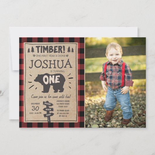 Lumberjack Birthday Invitation Woodland Birthday Kaart (Voorkant)