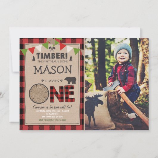 Lumberjack Birthday Invitation Woodland Birthday Kaart (Voorkant)