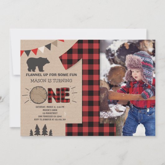 Lumberjack Birthday Invitation Woodland Birthday Kaart (Voorkant)