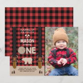 Lumberjack Birthday Invitation Woodland Pset Red Kaart (Voorkant / Achterkant)