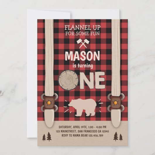 Lumberjack Birthday Invitation Woodland Pset Red Kaart (Voorkant)