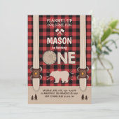 Lumberjack Birthday Invitation Woodland Pset Red Kaart (Staand voorkant)