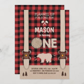 Lumberjack Birthday Invitation Woodland Pset Red Kaart (Voorkant / Achterkant)