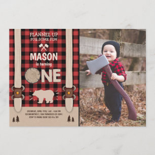 Lumberjack Birthday Invitation Woodland Pset Red Kaart