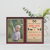 Lumberjack Birthday Noite Boys Check Invitations Kaart (Staand voorkant)