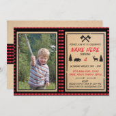 Lumberjack Birthday Noite Boys Check Invitations Kaart (Voorkant / Achterkant)