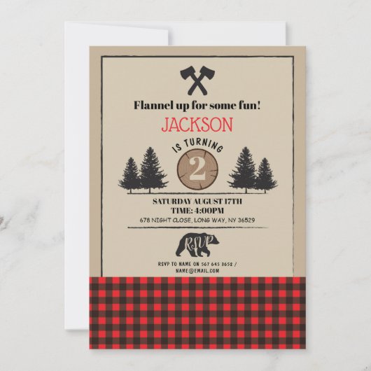 Lumberjack Birthday Party Any Age nodigt Beer hout Kaart (Voorkant)