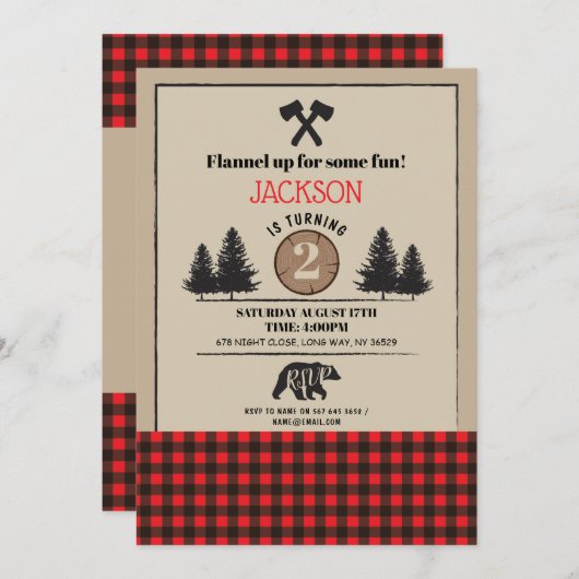Lumberjack Birthday Party Any Age nodigt Beer hout Kaart (Voorkant / Achterkant)