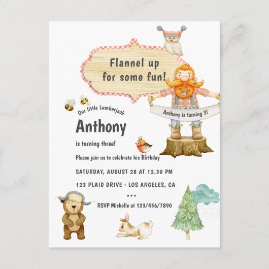 Lumberjack Birthday Party Briefkaart (Voorkant)