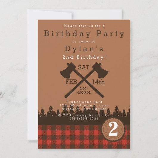 Lumberjack Birthday Party Invitation Kaart (Voorkant)