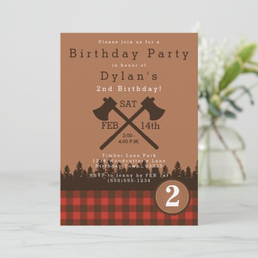 Lumberjack Birthday Party Invitation Kaart (Staand voorkant)