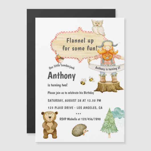Lumberjack Birthday Party Magnetische Uitnodiging (Voorkant / Achterkant)