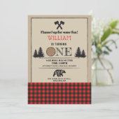 Lumberjack Birthday Party ONE First 1st Red Invite Kaart (Staand voorkant)