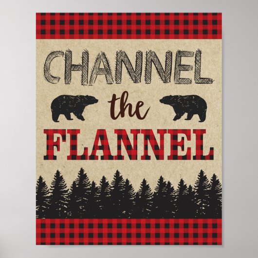Lumberjack Birthday Party Sign Channel the Flannel Poster (Voorkant)