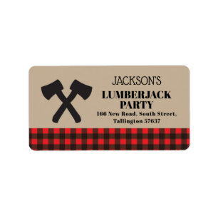 Lumberjack Birthday Red Play Party Adresetiketten Etiket