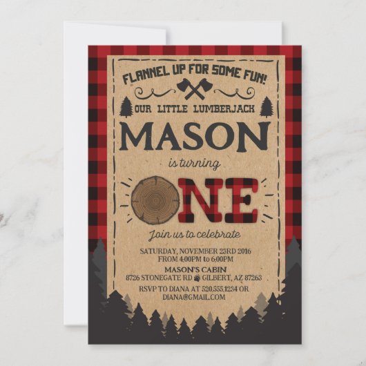 Lumberjack Birthday Uitnodiging (Voorkant)