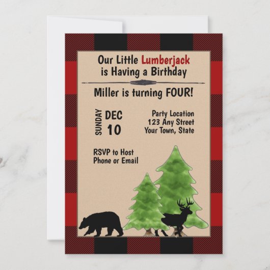 Lumberjack Birthday Uitnodiging (Voorkant)
