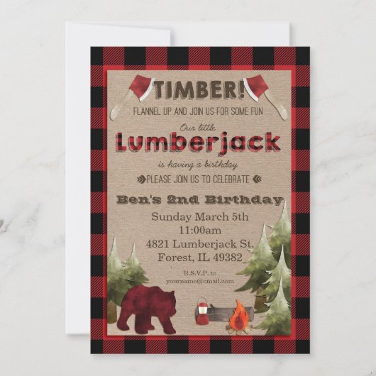 Lumberjack Birthday Uitnodiging (Voorkant)