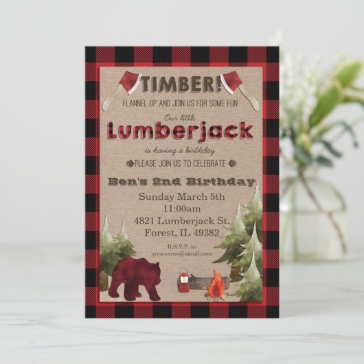 Lumberjack Birthday Uitnodiging (Staand voorkant)