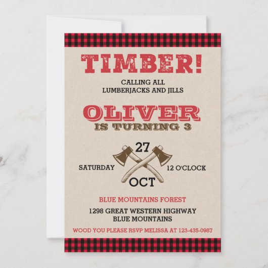 Lumberjack Birthday Uitnodiging (Voorkant)