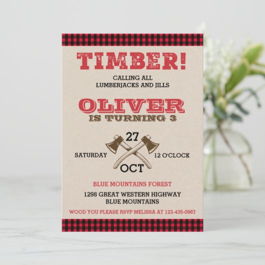 Lumberjack Birthday Uitnodiging (Staand voorkant)