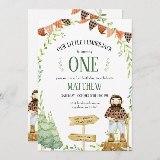 Lumberjack Birthday Uitnodiging met Red Pset (Voorkant / Achterkant)