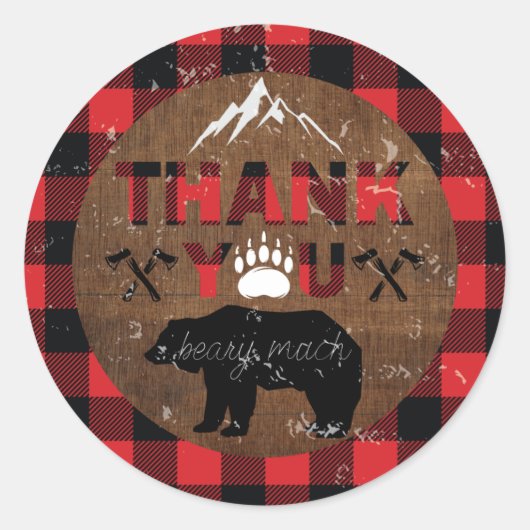 Lumberjack Birthday Wood Dank u Ronde Sticker (Voorkant)