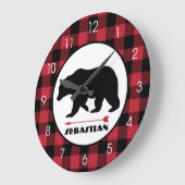 Lumberjack Black Bear Buffalo Plaid Hunter Theme Grote Klok (Hoek)