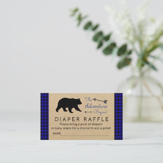 Lumberjack blauw Buffalo Plaid Luier Raffle Ticket Informatiekaartje (Staand voorkant)