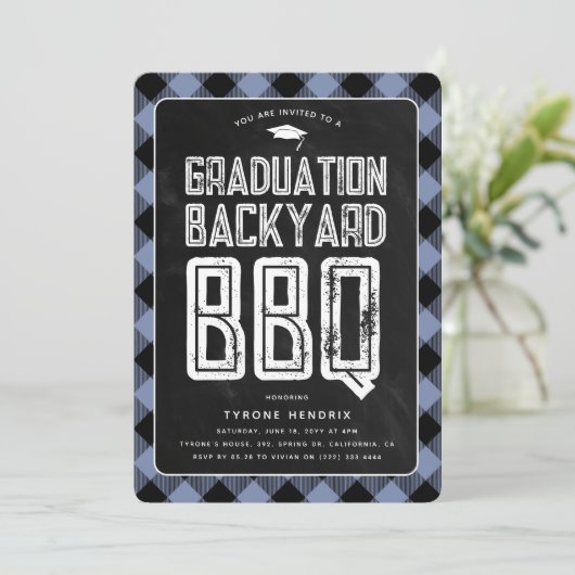 Lumberjack Blauw Plaid BBQ Afstudeerfeest Kaart (Staand voorkant)