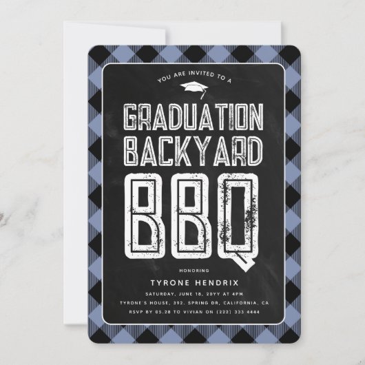 Lumberjack Blauw Plaid BBQ Afstudeerfeest Kaart (Voorkant)